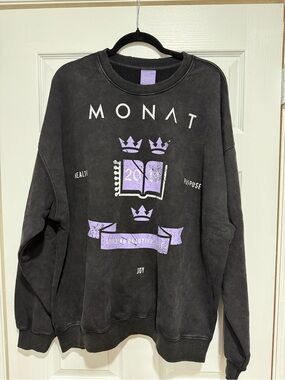 MONAT Women's Black Crewneck Sweatshirt with Lilac Graphic